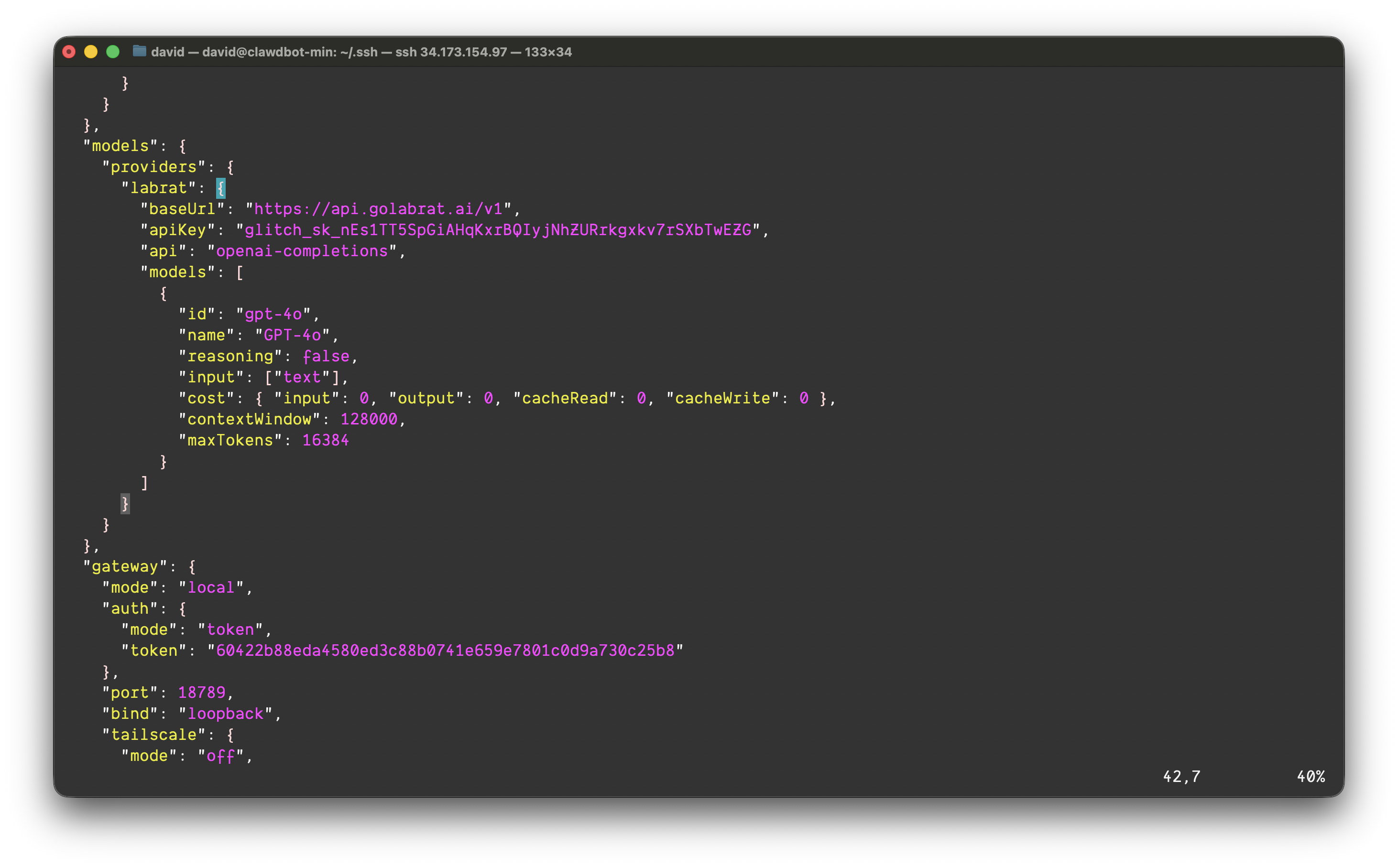 OpenClaw configuration with Glitch provider